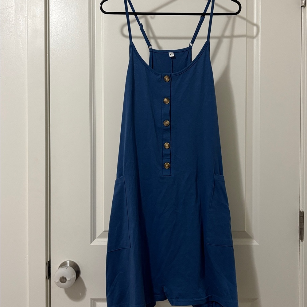 Blue Button-Front Romper